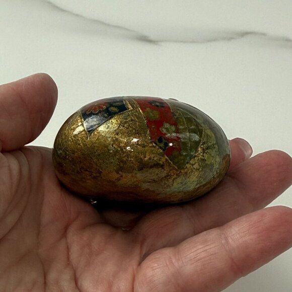 VTG Hand Painted Rock Nancy Miller 1996 Artist Signed Boho Floral Gold Black Red - Picture 9 of 12